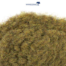 Load image into Gallery viewer, WWScenics 2mm Patchy Static Grass with fine 2mm multi-tone green and brown fibers for realistic worn ground and sparse grass effects in miniature scenery.