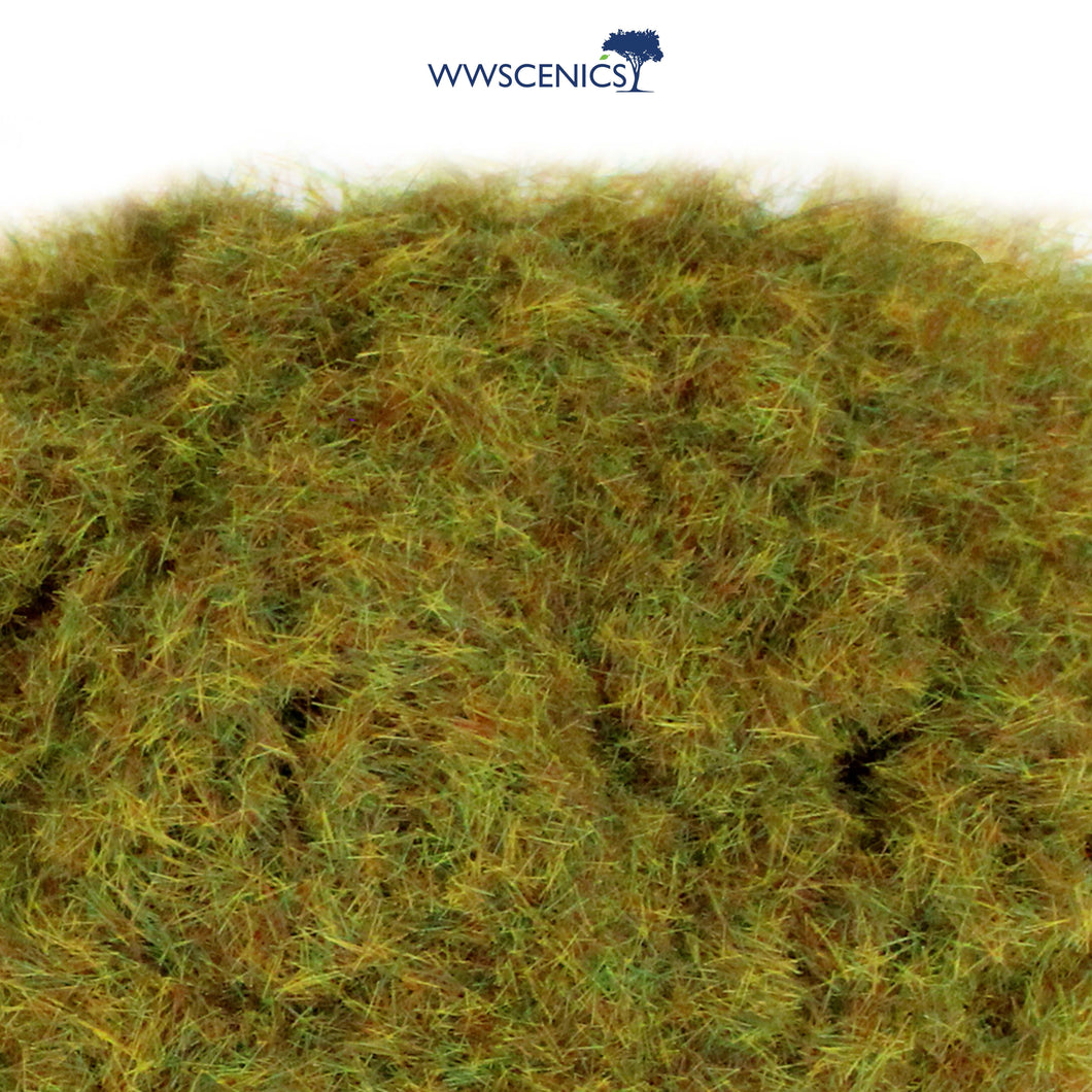 WWScenics 2mm Winter Static Grass fine fibre blend in pale green and straw tones for realistic cold-season miniature terrain and diorama basing