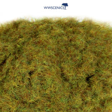 Load image into Gallery viewer, WWScenics 2mm Winter Static Grass fine fibre blend in pale green and straw tones for realistic cold-season miniature terrain and diorama basing
