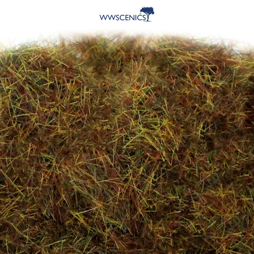 WWScenics 6mm Winter Static Grass with fine pale green and straw fibers for realistic cold-weather terrain modeling and miniature basing