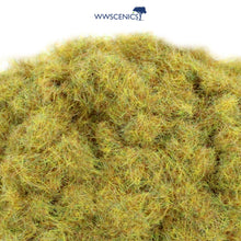 Load image into Gallery viewer, WWScenics 2mm Dead Static Grass in dry tan and light brown tones for realistic short dead grass effects on wargaming terrain, dioramas, and model railway scenery.
